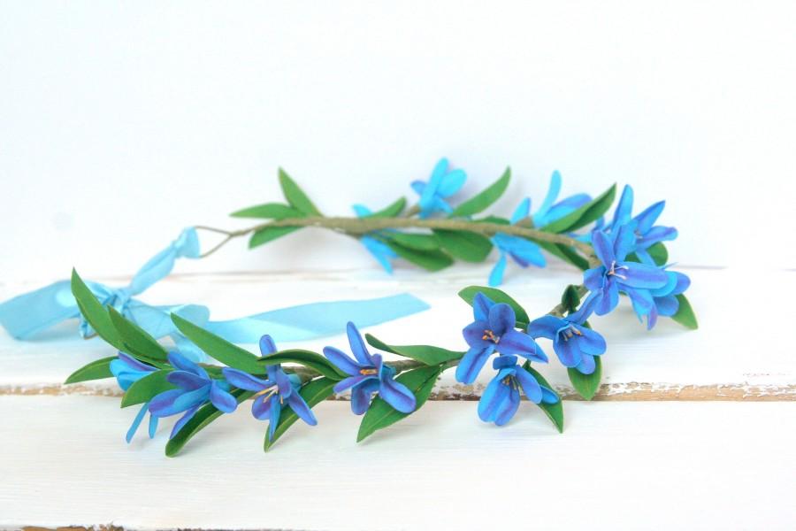 Wedding - Spring wedding hair wreath Romantic floral wreath spring Blue flower bridal flower crown Flower girl blue Photo prop spring accessory