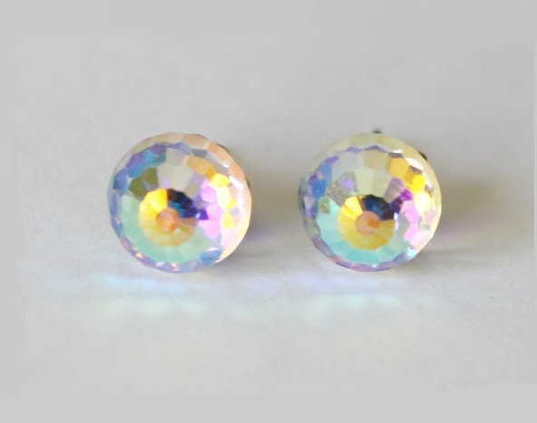Mariage - Titanium earrings, 8mm AB Clear Swarovski crystal ball studs,Hypoallergenic, Rainbow Crystal ball earrings, sensitive ears