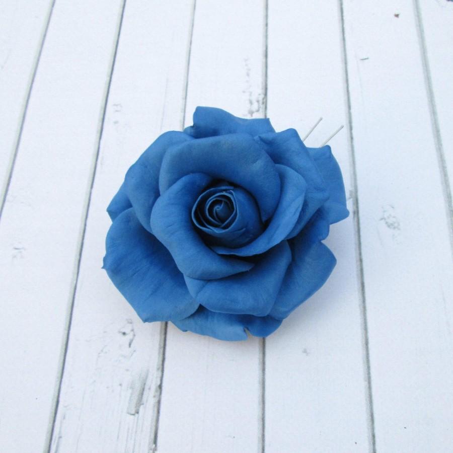 Mariage - Dark Blue Rose Hair Pin - Sapphire Rose Flower Hairpin - Flowers Hair Accessories - Handmade Flowers Hair Decoration - Indigo Flower