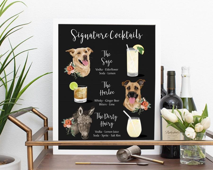 Hochzeit - Dog signature drink sign. Custom signature cocktails sign. Custom Pet Signature Drinks. Printable file only.