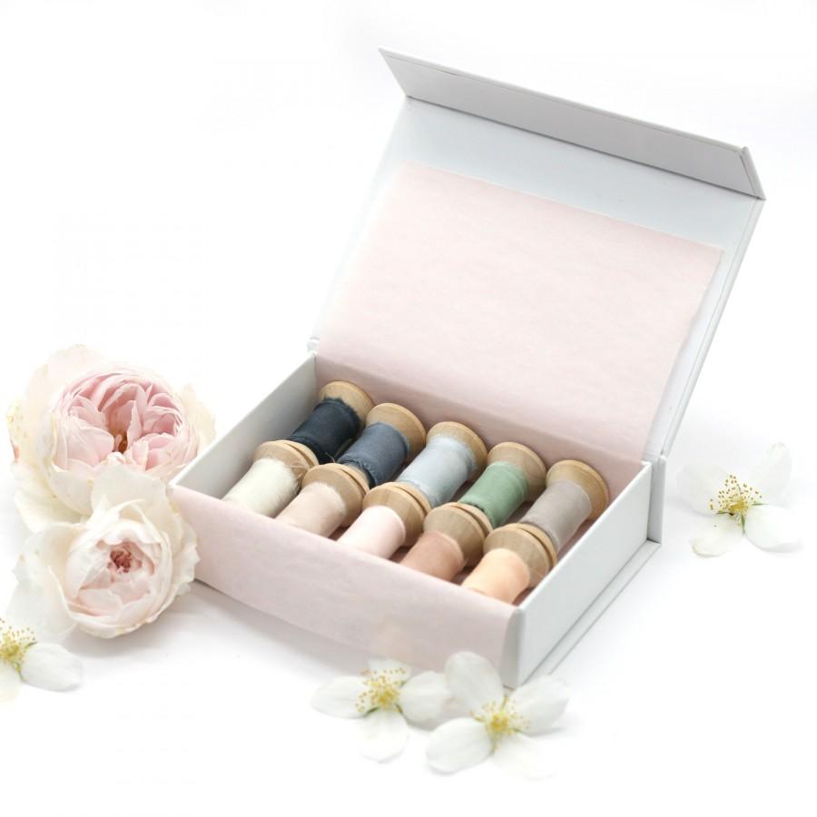 Hochzeit - BEST OF Sample Box of our 10 bestselling silk ribbon colors for graphic designers and wedding stylists