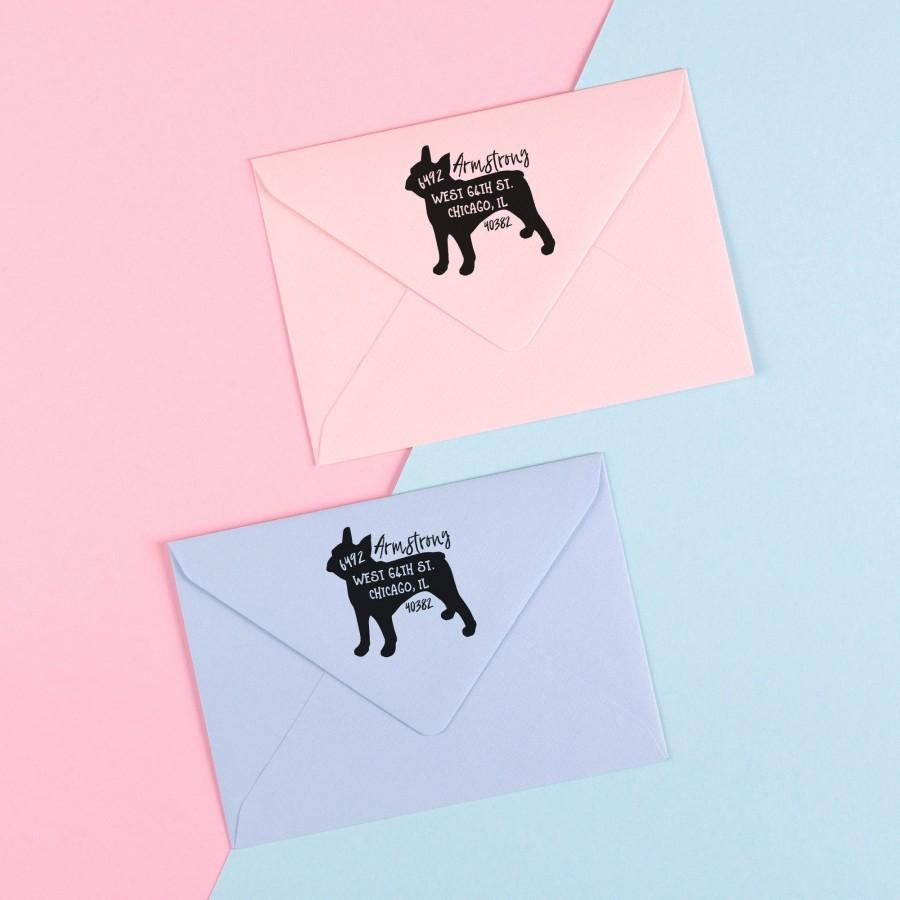 Wedding - Custom French Bulldog Return Address Stamp - Self-Inking Dog Stamp