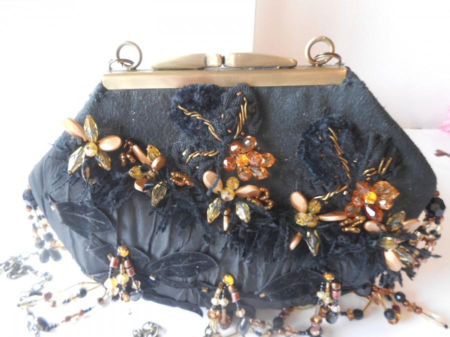 زفاف - Mary Frances Black Handbag, Black Bead Evening Bag, Statement Bag, Designer Handbag, Glam Black Bag, Collectible Mary Frances  EB-0277
