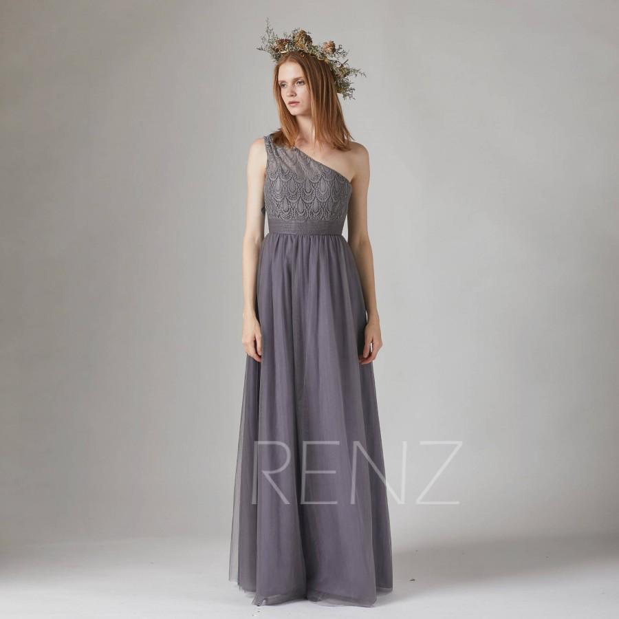 Свадьба - Bridesmaid Dress Charcoal Gray Tulle Wedding Dress Illusion One Shoulder Maxi Dress Sweetheart Party Dress Long A-Line Evening Dress(TS182)