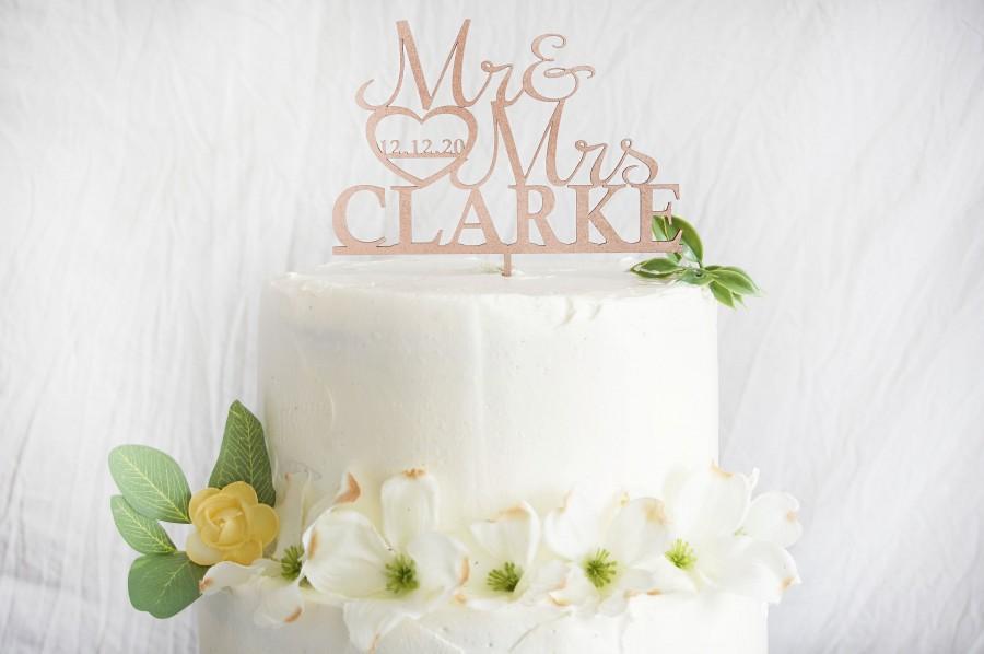 Wedding - Rustic Mr and Mrs Name Wedding Cake Topper 