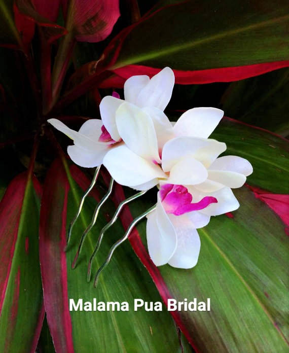 Mariage - Bridal headpiece, hair accessory, ivory orchids, Wedding Hair piece, Real Touch flowers, Tropical, Beach, hair clip, Hawaiian, Fascinator