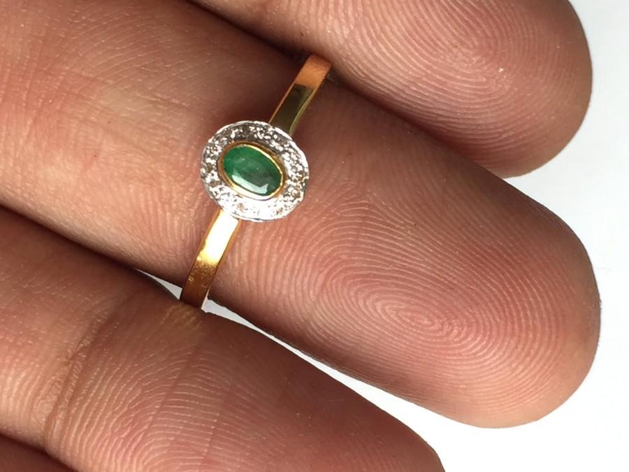 زفاف - AAA quality natural emerald ring with diamonds in 14k hallmarked solid gold