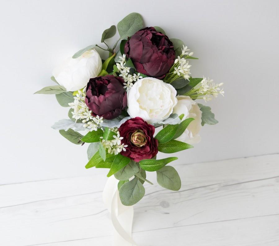 زفاف - Boho Bouquet, Burgundy Bouquet, Peony Bouquet, Silk Wedding Flowers, Burgundy Bouquet, Burgundy Peony Bouquet, Wine Bouquet