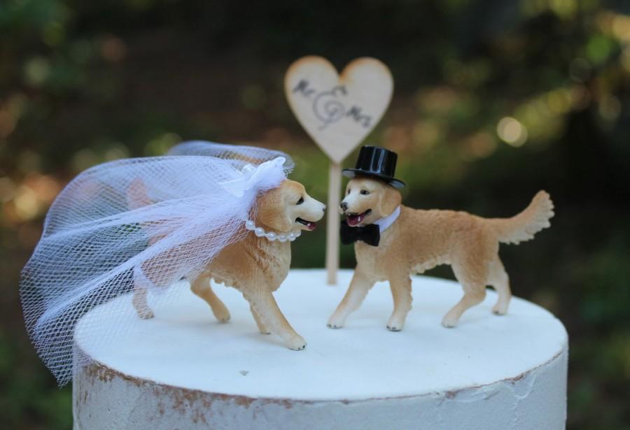 Wedding - Golden Retriever-Dog-Bride-Groom-Wedding-Animal-Cake Topper-4 inch-6 inch-unique- Groom's cake topper