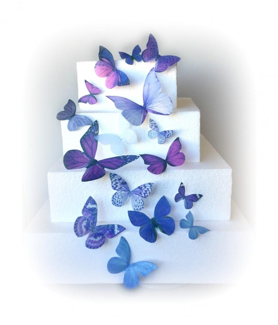 Hochzeit - 15 Small Medium Large Assorted Purple Edible Butterflies Pre Cut Decorations Butterfly Cookie Pop Wedding Cake Cupcakes Dessert