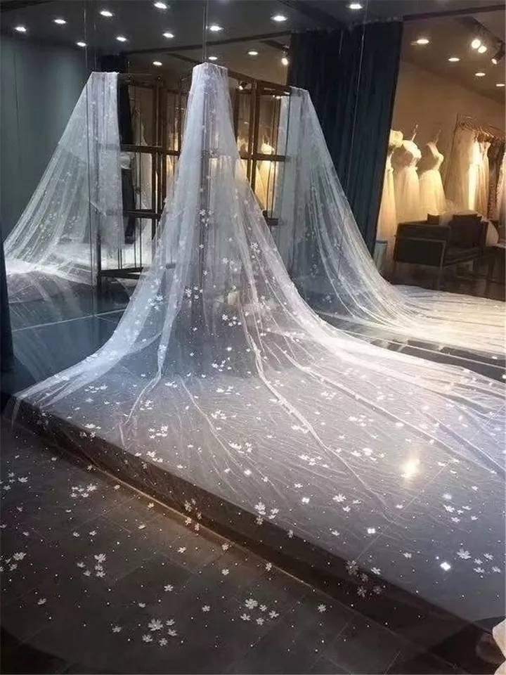 زفاف - Wedding Veil with lovely Embroidery-Ivory Bridal Veil-Tulle Veil-Long Veil-Ivory Wedding Veil with comb -Cathedral white Wedding Veil