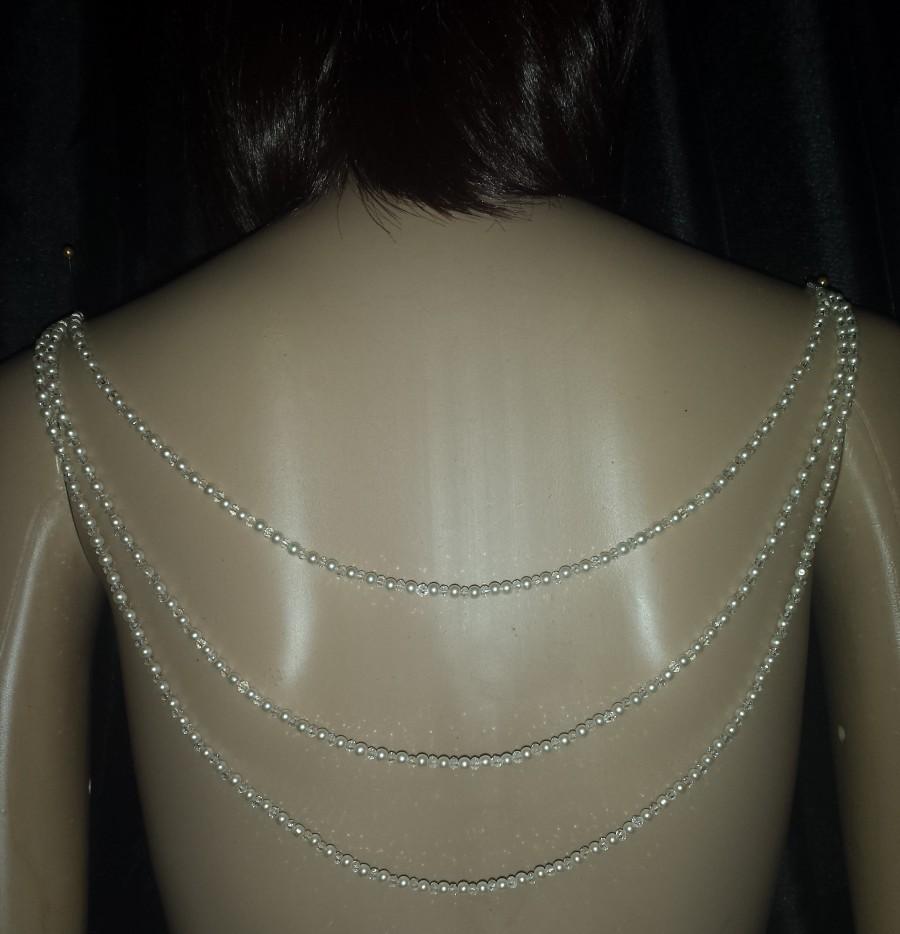 Hochzeit - Bridal Back necklace, backless dress, Back Necklace, Crystals & Pearls Backdrop drape, Jewellery, Gastby necklace, 3 rows 17,20,23"
