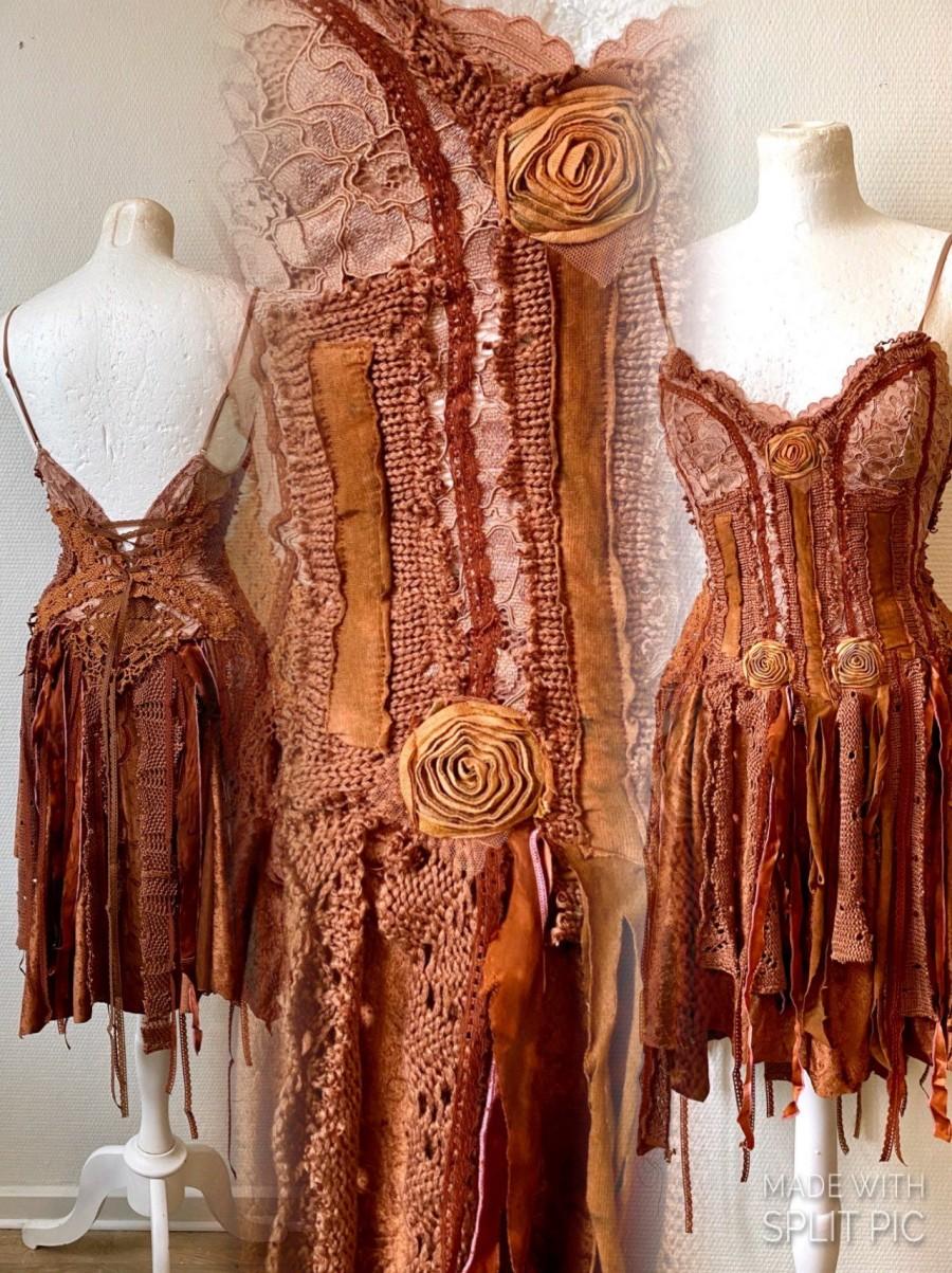 Mariage - Free spirited dress in burnt orange, Boho dress tattered look , Warrior outfit ,