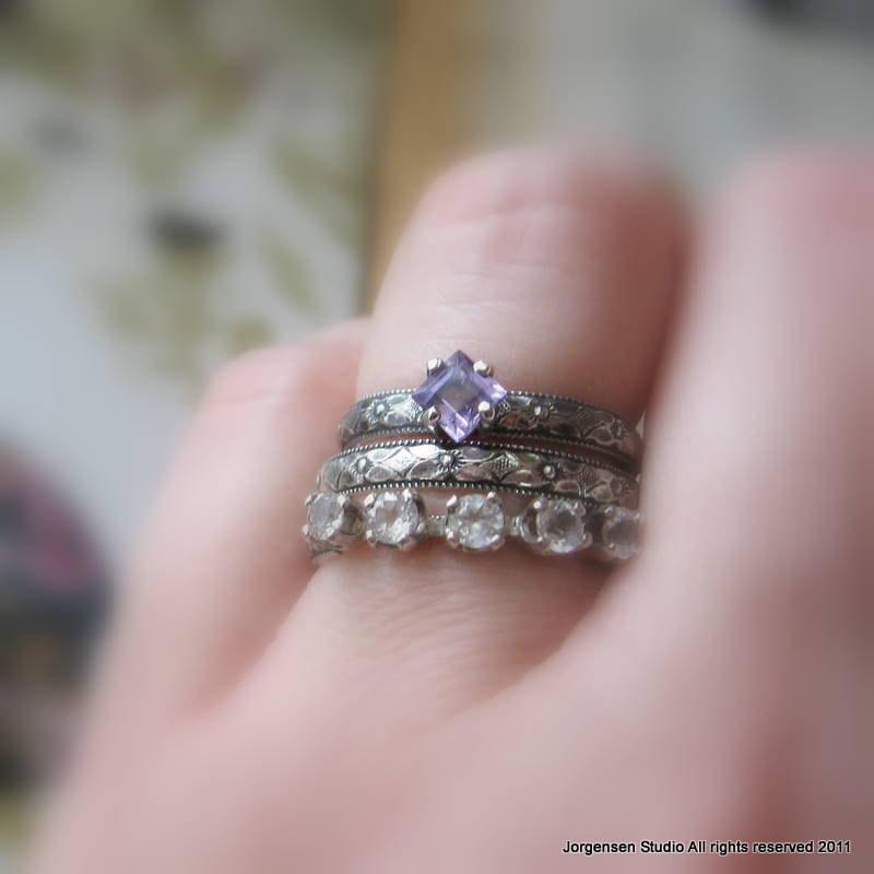 زفاف - Art Deco Square Amethyst Engagement Ring in Sterling Silver A Unique Promise Ring or February Birthstone Ring