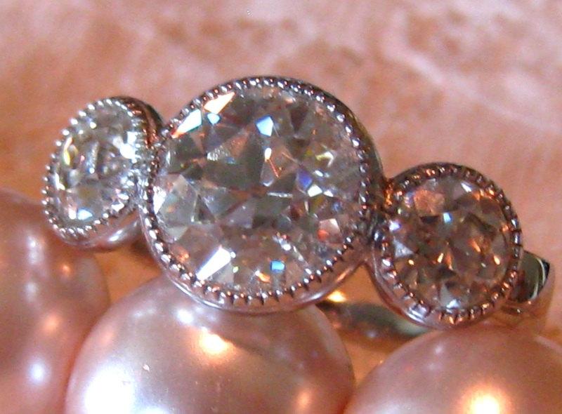 زفاف - Three Stone Engagement Ring Mount with Milgrain Bezels, Sweet Pea Ring, Custom Design