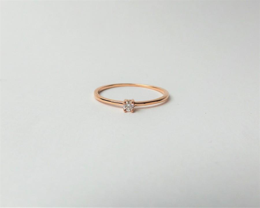 Wedding - Diamond Solitaire Ring / 14k Rose Gold Diamond Ring /  Minimalist Diamond Ring / Stackable Diamond Ring / Prong Set Diamond Ring