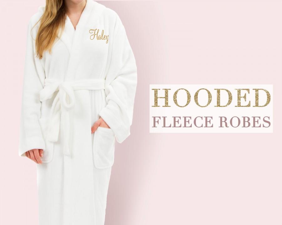 زفاف - Personalized Hooded Fleece Robe, Custom Holiday Christmas Gift for Her, Mom, Friends, Coworkers, Monogrammed Hoodie Fleece Robe Present