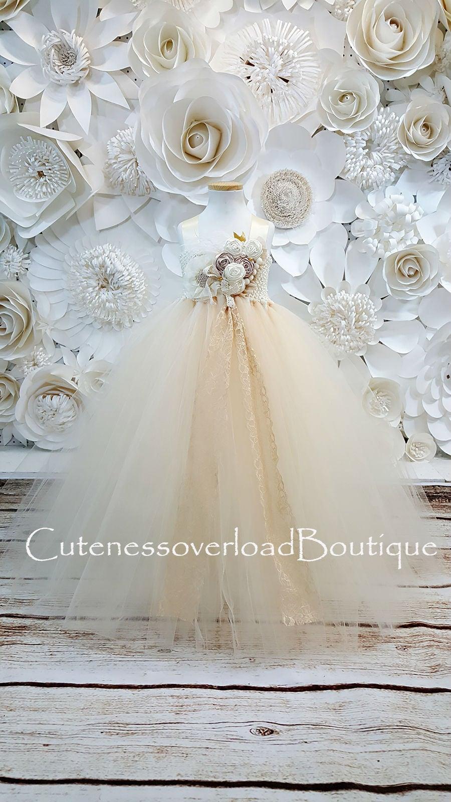 Wedding - Ivory/Beige Tutu Dress-Ivory/Beige Flower Girl Tutu-Ivory/Beige Tutu Dress-Ivory/Beige Wedding Dress.Ivory/Beige Tutu