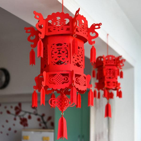 Hochzeit - Chinese wedding double happiness 3D lantern, felt lantern, Wedding decor, DIY wedding, DIY kit, wedding decorations, wedding reception