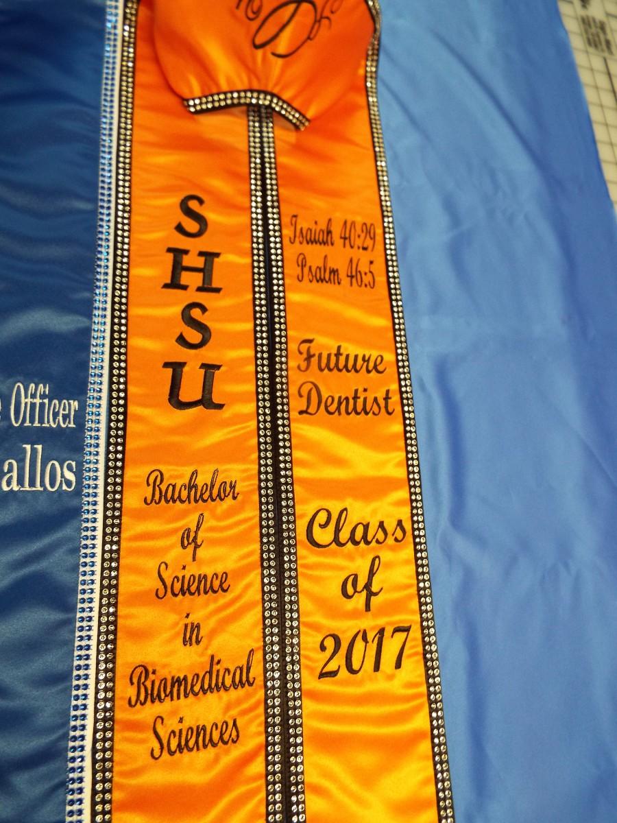 Wedding - Graduation stoles/Four Letters vertically /Two Lines each side Horizontally/Class of 202X / Diamond Rhinestone Mesh / Design your stoles