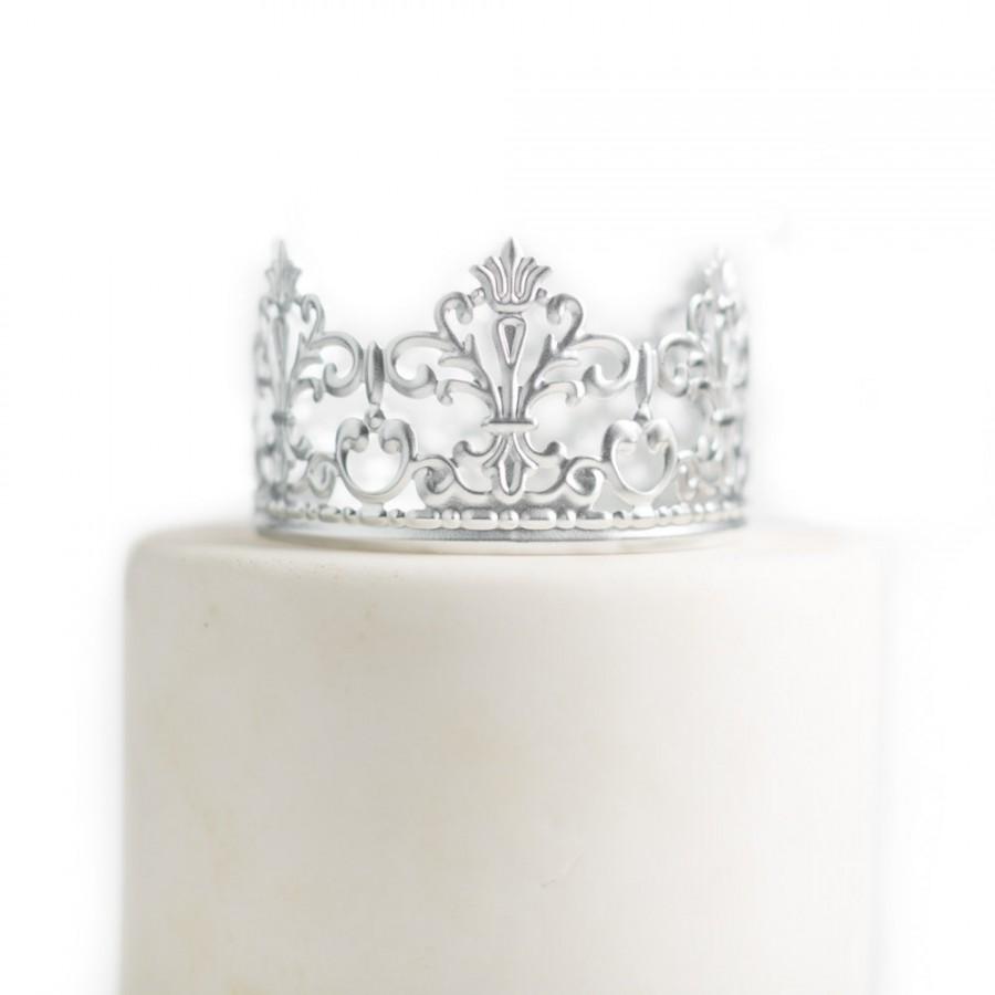 Hochzeit - Silver Crown Cake Topper, Wedding Cake, Small Crown, Mini Crown, Princess Cake, Prince Party