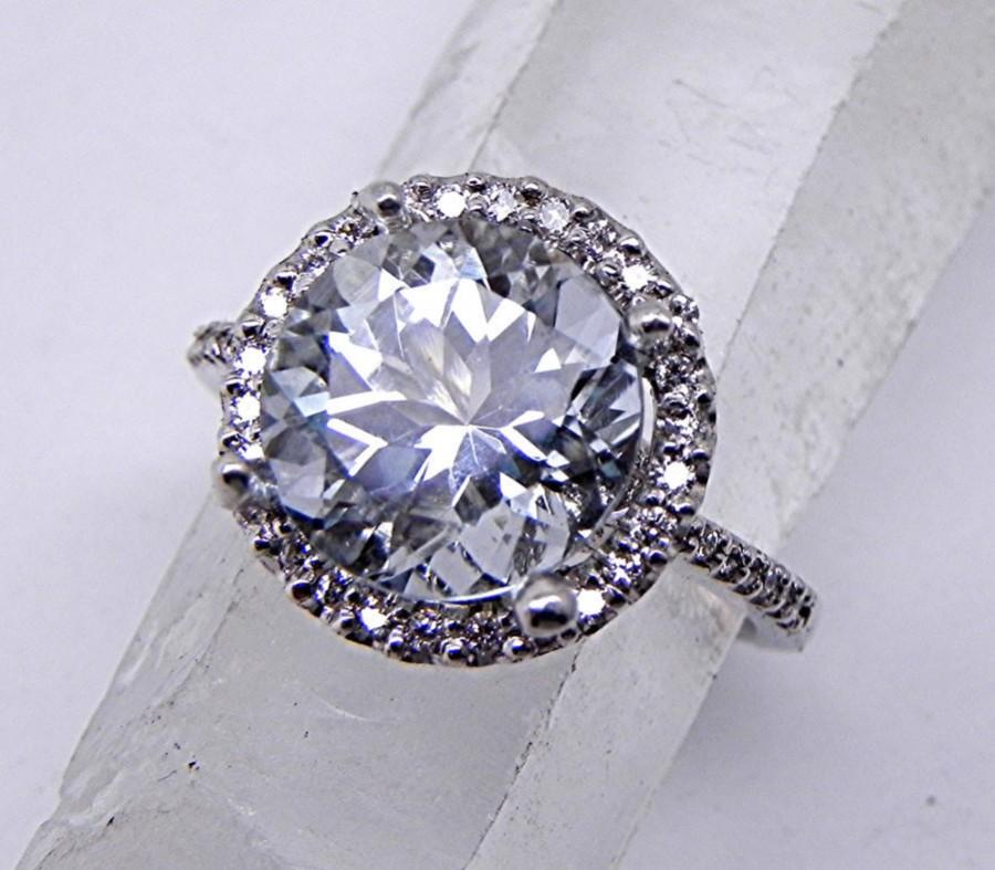 زفاف - AAAA Goshenite White Beryl 10.00mm  3.39 Carats    in 14K white gold Halo engagement ring with .45 carats of diamonds 2073