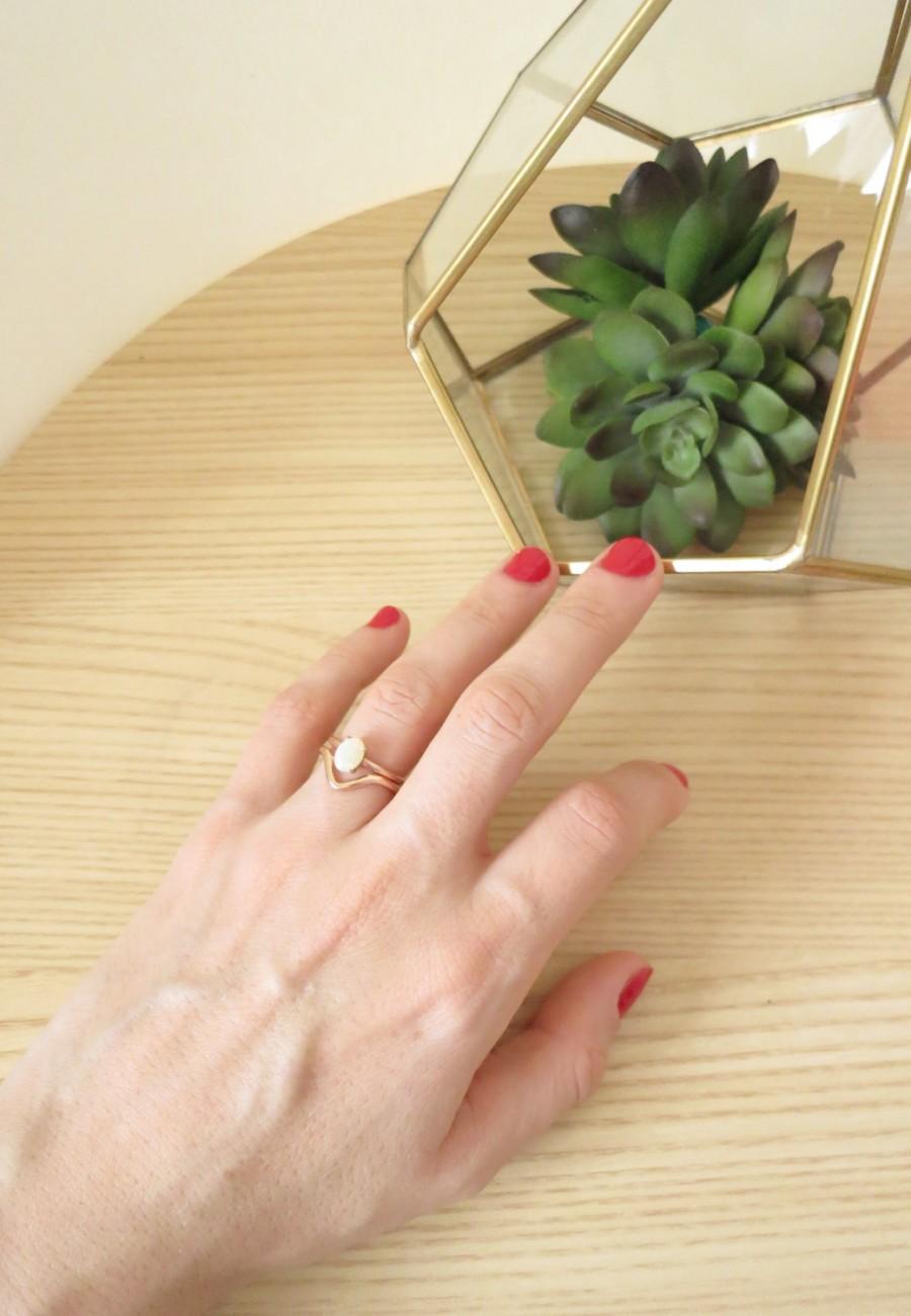 Wedding - Opal Engagement ring . Opal wedding ring set . Bohemian opal engagement . Opal Rose gold chevron wedding set. Oval opal ring.