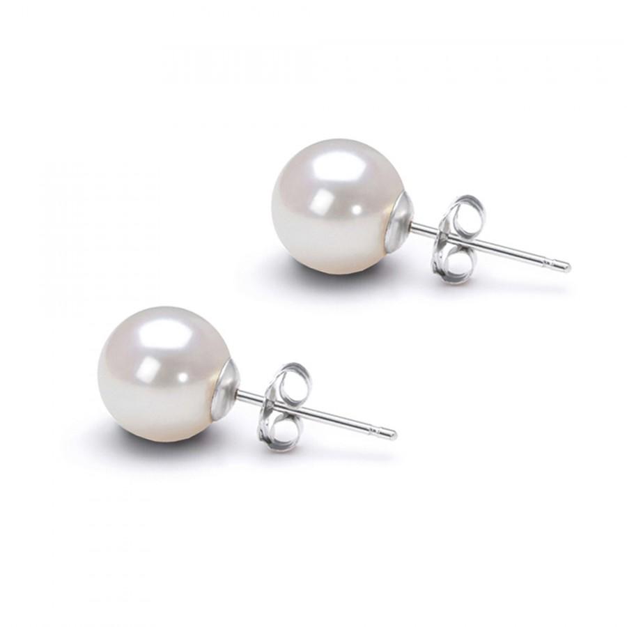 زفاف - Akoya Pearl Earrings Studs 5mm-10mm 925 Silver Earrings for Women Great Gift for Holiday Season - Japanese White Pearl Stud Earrings Sets