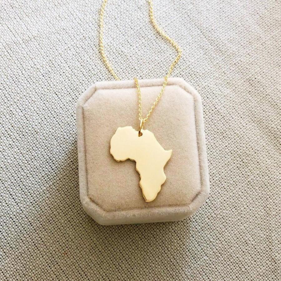 زفاف - 18kt Gold Africa Necklace Big size GOLD PLATED Personalized Africa Map Pendant, Africa Pendant Adoption Pendant Africa, Custom Jewelry