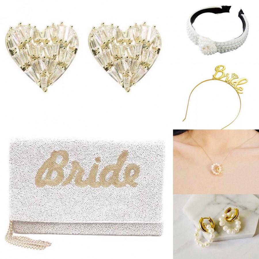زفاف - Bridal Bundle Set, Bride Beaded Clutch, Pearl Knot Headband, Crystal Jewelry, Bride Headband, Bride Headband, Gift for Bride, Christmas Gift