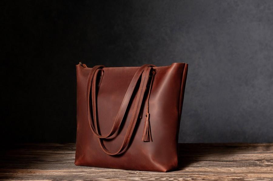 زفاف - Handmade leather tote bag with zipper, Leather tote bag for women Leather shoulder bag, women's leather bag, leather zipper tote