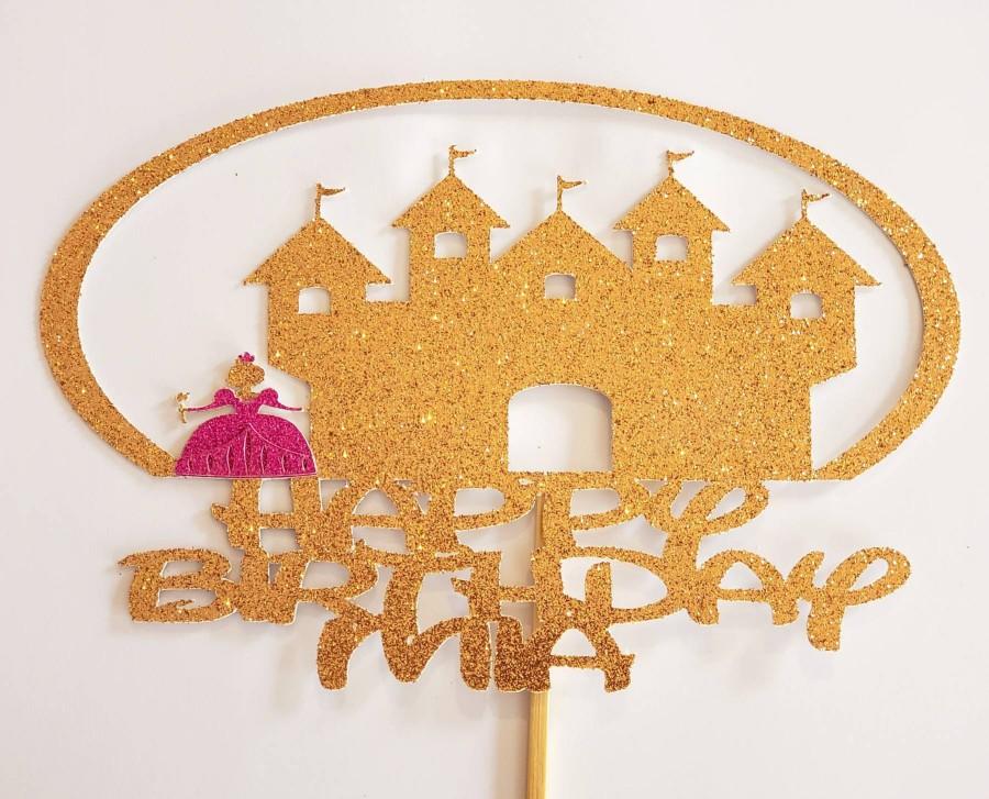 زفاف - Personalized Custom Cake topper for Birthday with Princess and Castle images. Standard size 7.5"W x 5"H