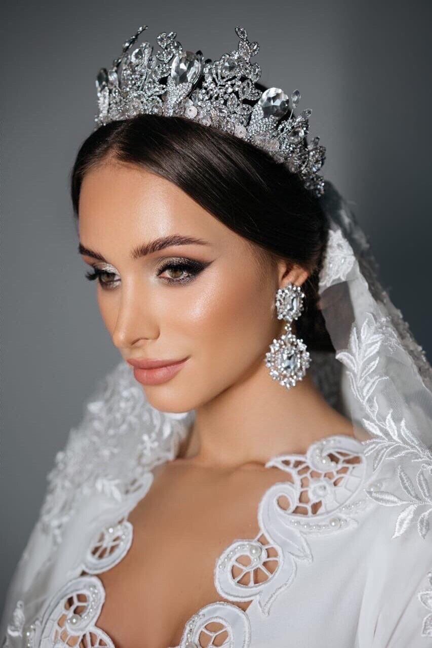 زفاف - Silver Bridal Tiara Crown, Wedding Crystal Headpiece