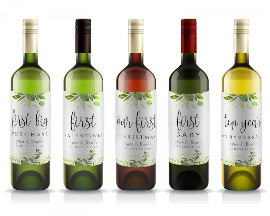 زفاف - Printable Wine Label Template Wine Bottle Labels Bridal Wine Labels PDF Instant Download Custom "First" Marriage Milestones Wine Greenery