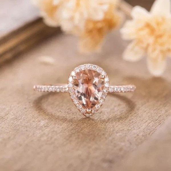 زفاف - Pear teardrop Morganite Wedding Bridal Engagement Ring,Rose Gold Solid 925 Sterling Silver, morganite ring, morganite jewelry, promise ring