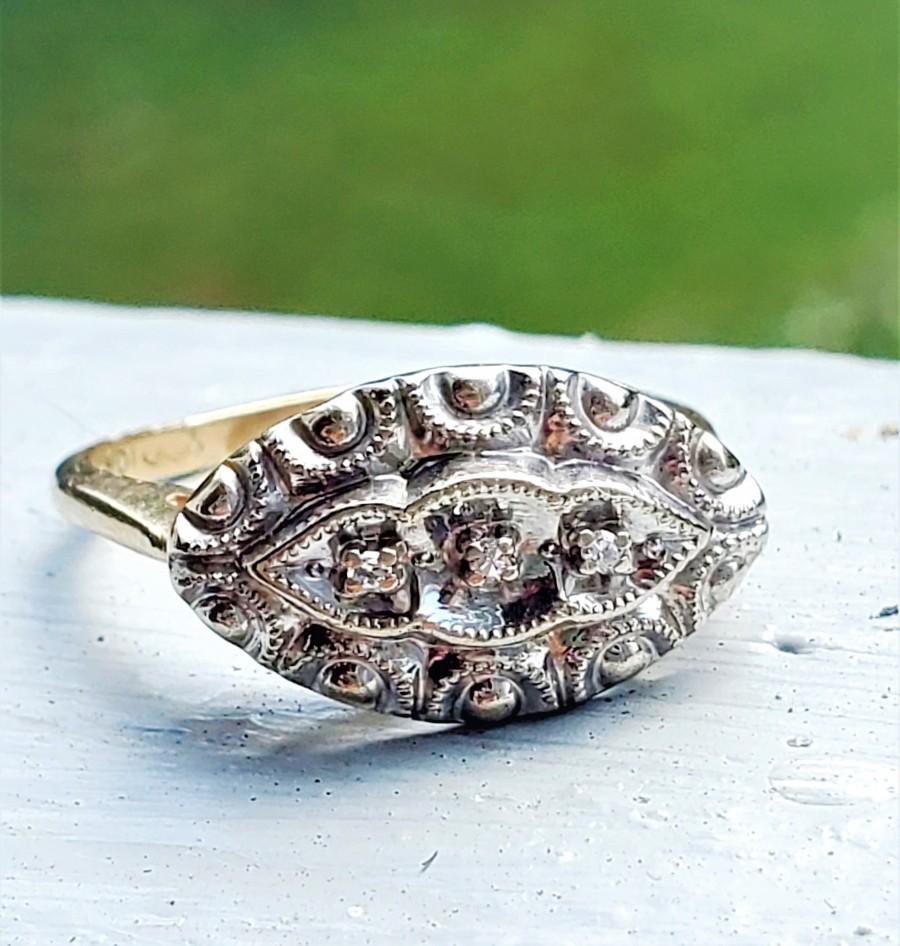 Свадьба - 1940s Diamond Filigree East West Engagement Ring 10K!