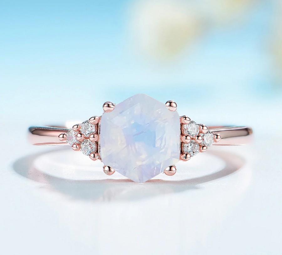 زفاف - Rainbow Moonstone Ring-Natural Gemstone Ring-925 Sterling Silver-Romantic Gift-Engagement Ring-Birthday Gift-Silver Ring-Halo Ring-Rose Gold
