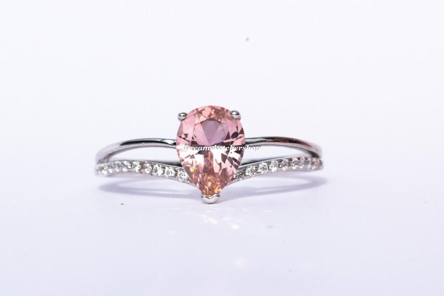 زفاف - Pink Morganite Teardrop Ring, Morganite Pear, Sterling Silver Ring, Engagement Ring, Anniversary, Birthday, Gift For Her