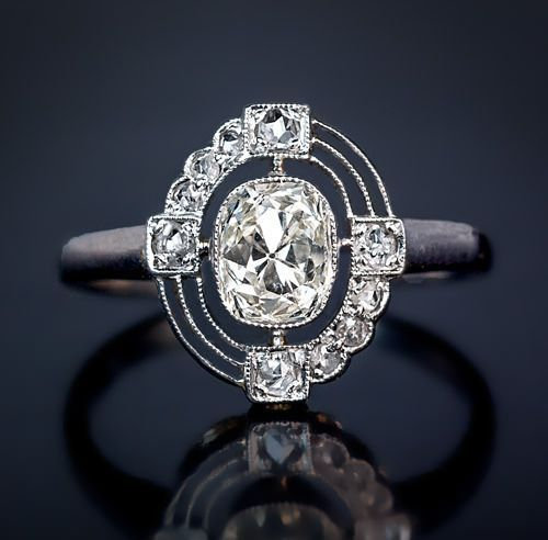 Wedding - 1.90ct Old European Cushion  Vintage Art deco Ring in Sterling Silver, Antique Ring, Vintage Ring, Engagement Ring, Filigree Work Ring