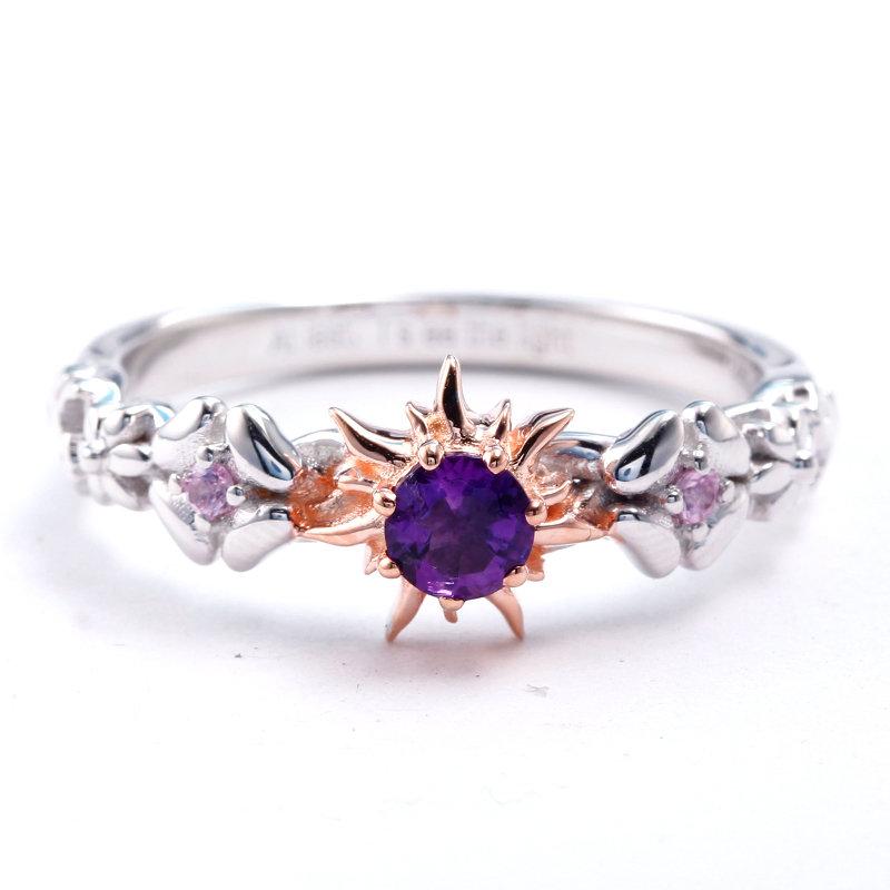 Wedding - Rapunzel Natural Amethyst and Pink Sapphire Fairy Tale Engagement Ring Promise Ring Wedding Ring Cosplay Costume Jewelry
