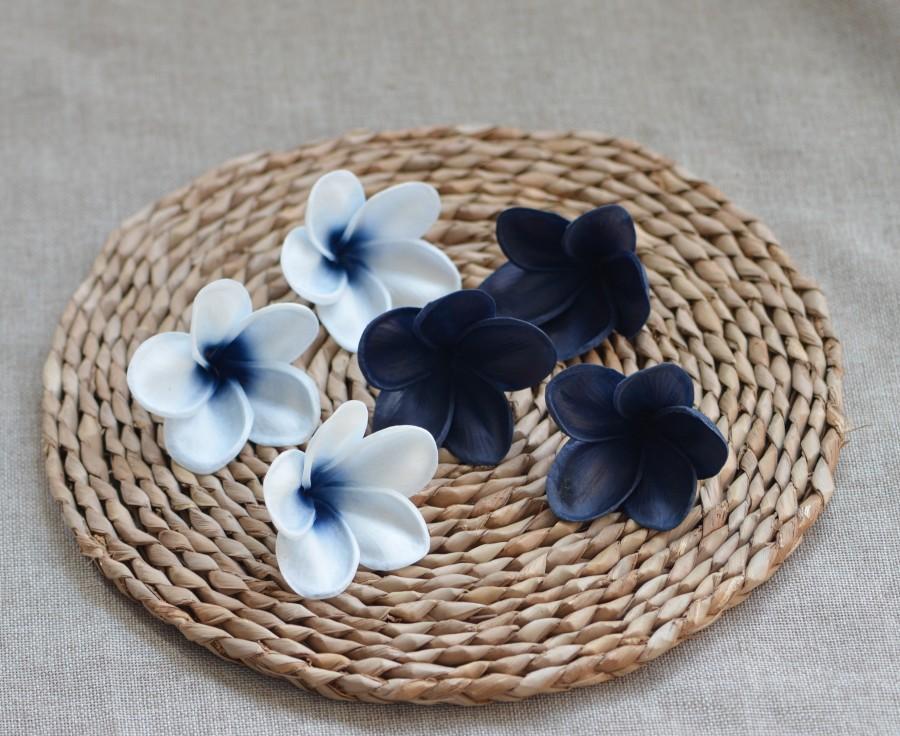 Wedding - Navy Plumerias Real Touch Flowers frangipani heads DIY cake Toppers, Wedding Decorations
