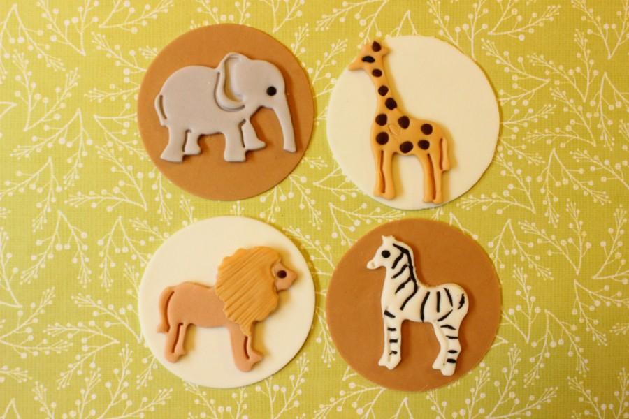 زفاف - 12 safari zoo animal cupcake toppers edible fondant cake topper birthday elephant lion circus toddler kids decorations jungle zebra giraffe