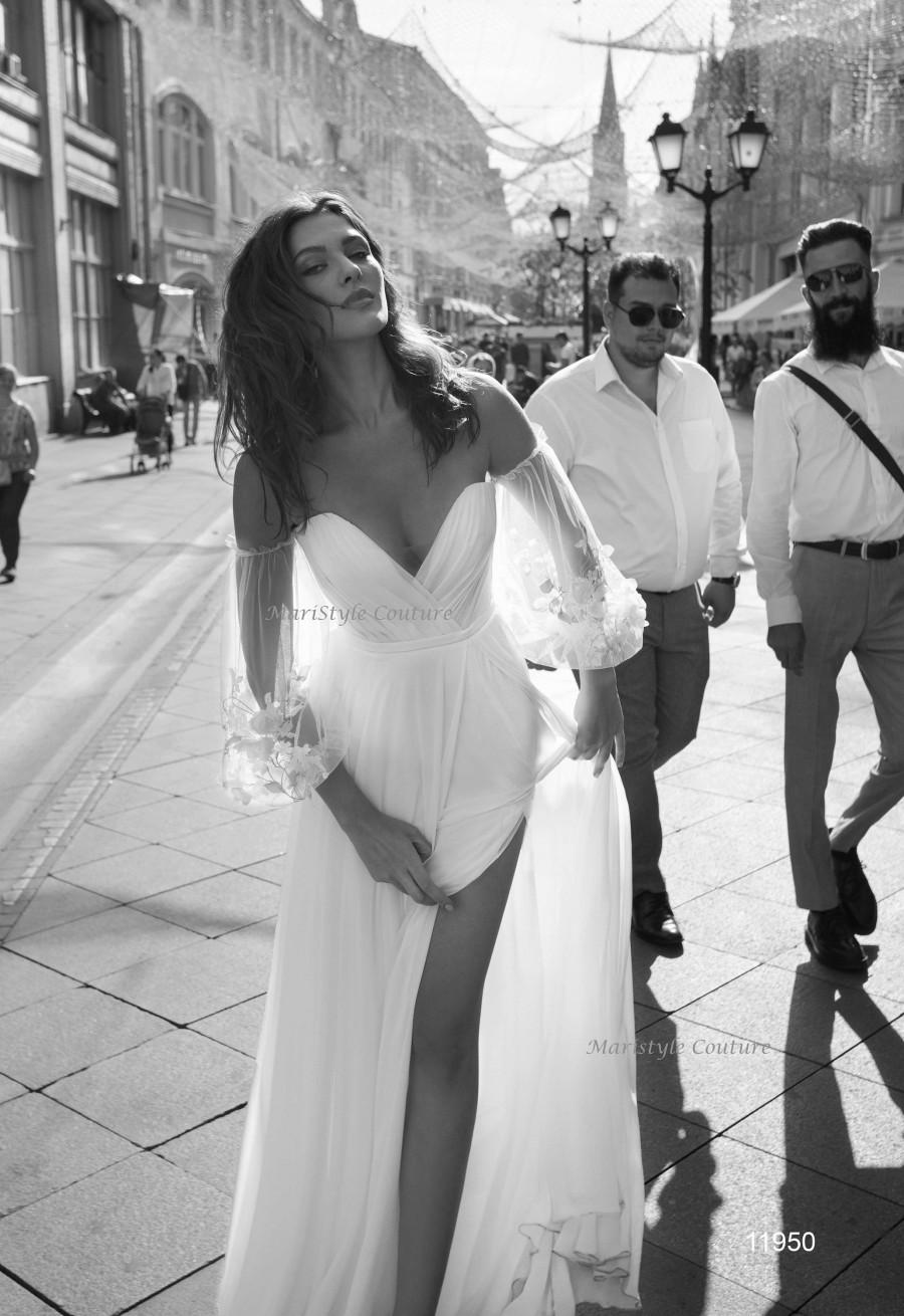 Свадьба - Strapless Wedding dress from Chiffon , wedding dresses with sleeves, Open Leg gown, Airy dress, Modern Wedding Dress, Light gown