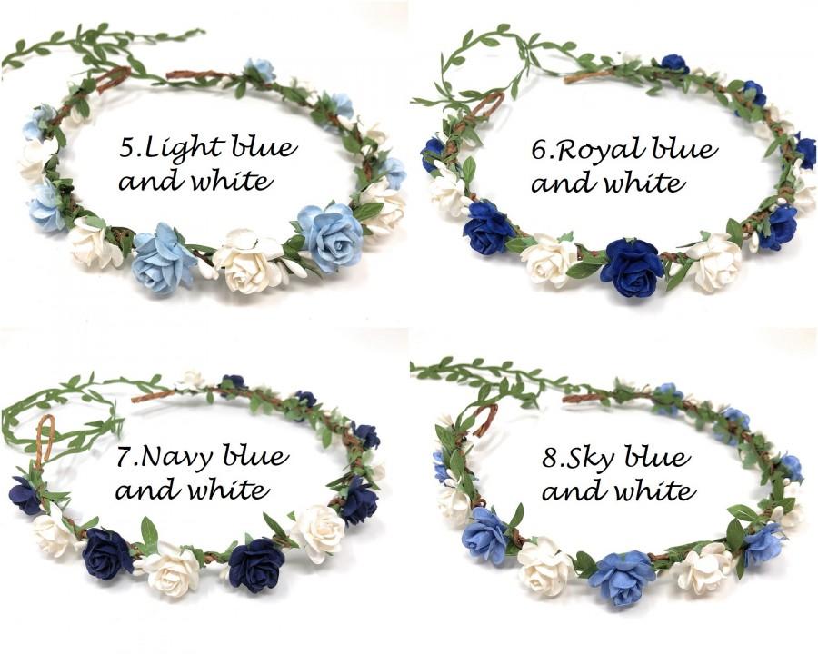 Wedding - Royal flower crown, rose flower girl crown, flower crown wedding, royal and white wreath for hair, bridesmaid flower crown, flower headband