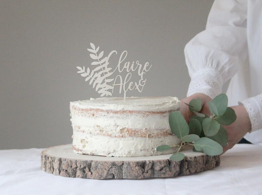 Mariage - Custom Wedding Cake Topper, Floral Wedding Cake Topper, Fern Wedding Cake Topper, Wooden Wedding Cake Topper, Cake Decoration, Personalized