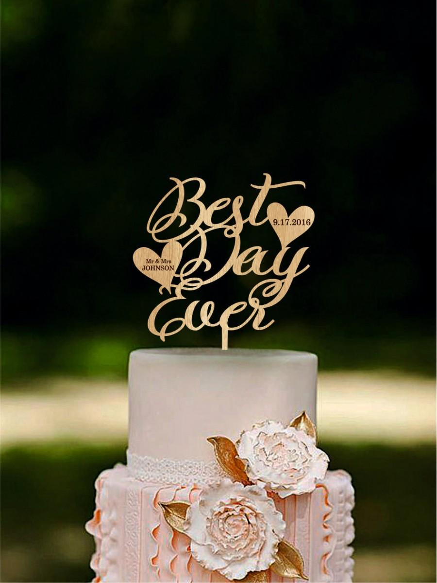 Свадьба - Best Day Ever Wedding cake topper Custom Unique cake toppers Personalized cake topper Wedding cake decoration Initial cake toppers Gold