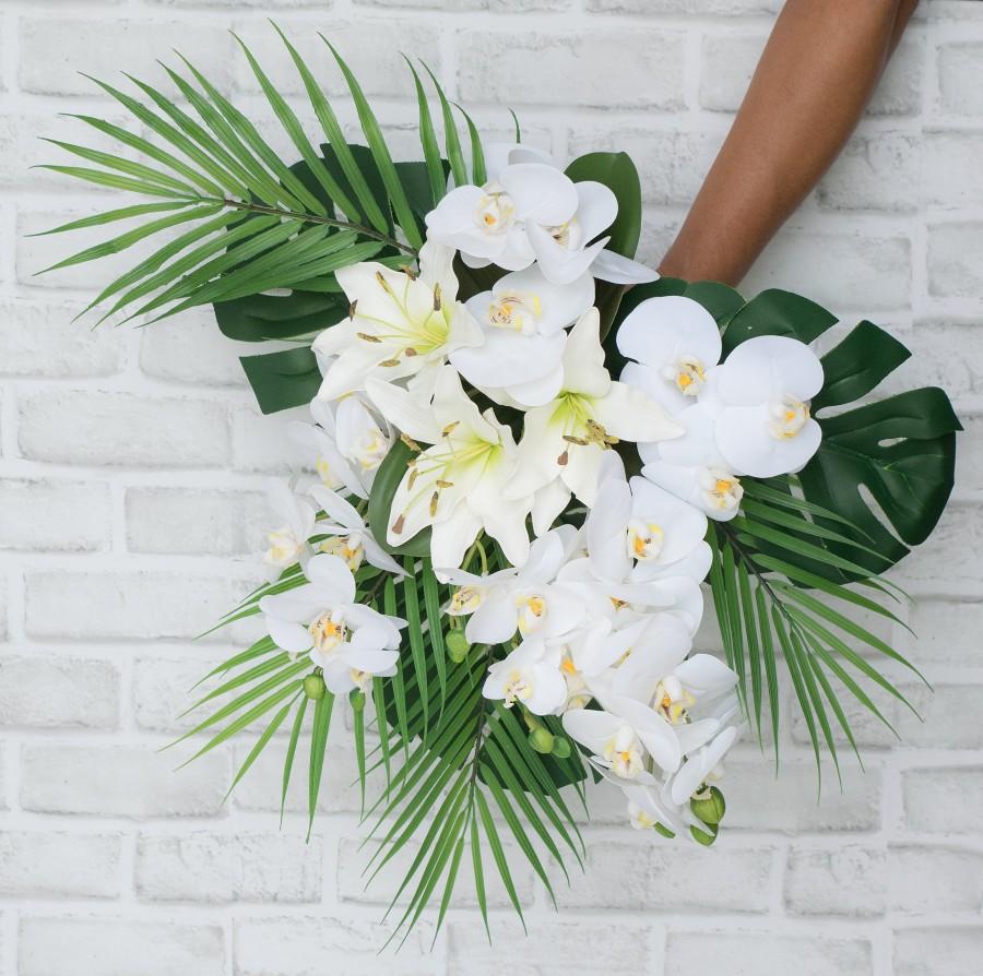 Mariage - Wedding Bouquet, White Tropical Bouquet, Tropical Bouquet, Beach Wedding Bouquet, Orchid Bouquet, Silk Wedding Bouquet, Lily Bouquet