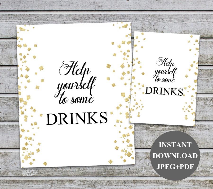 Mariage - Help Yourself To Drinks Sign. Wedding Bar Sign. Open Bar Sign. Bridal Shower Wedding Signs. Drink Table Signs. Instant Download (v35)