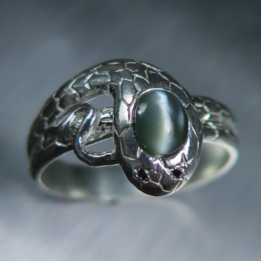 Mariage - Natural Alexandrite cat's eye colour change 925 Silver 9ct 14k 14ct 18k 18ct white yellow rose Gold / Platinum snake unisex ring All size