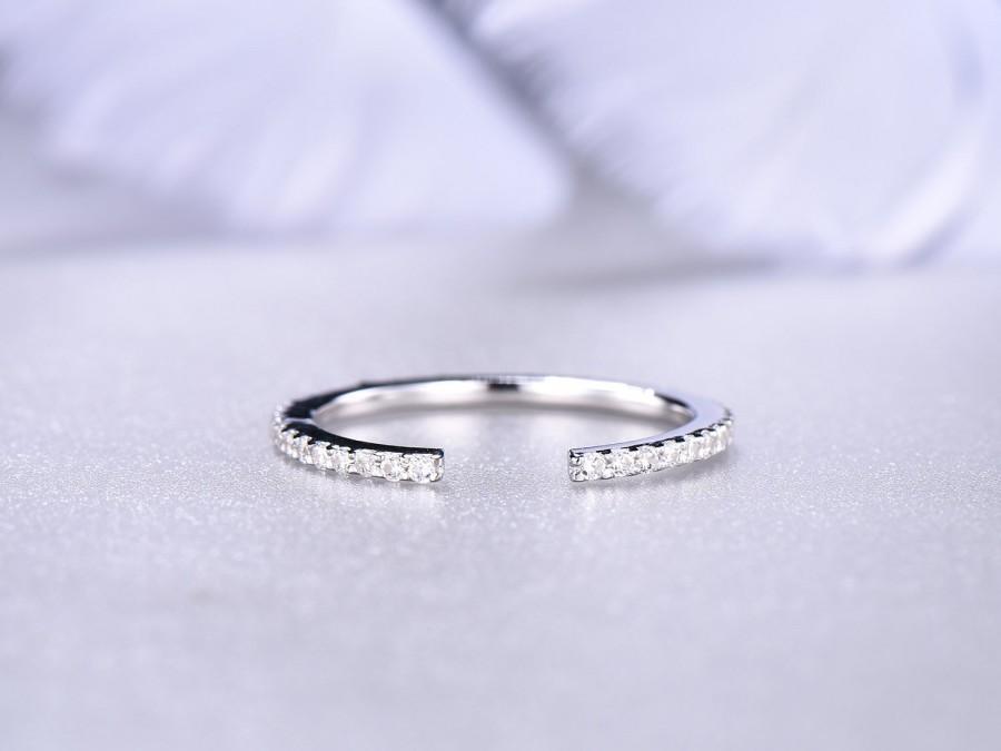 Mariage - Silver Band Ring Womens,Open Gap Diamond/cz Wedding Ring,stackable matching band 14k/18k white glod,anniversary ring,promise rings for her